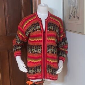 ARCOHI TRIBAL ETHNIC NATIVE BABY ALPACA FRONT ZIP KNIT CARDIGAN SWEATER